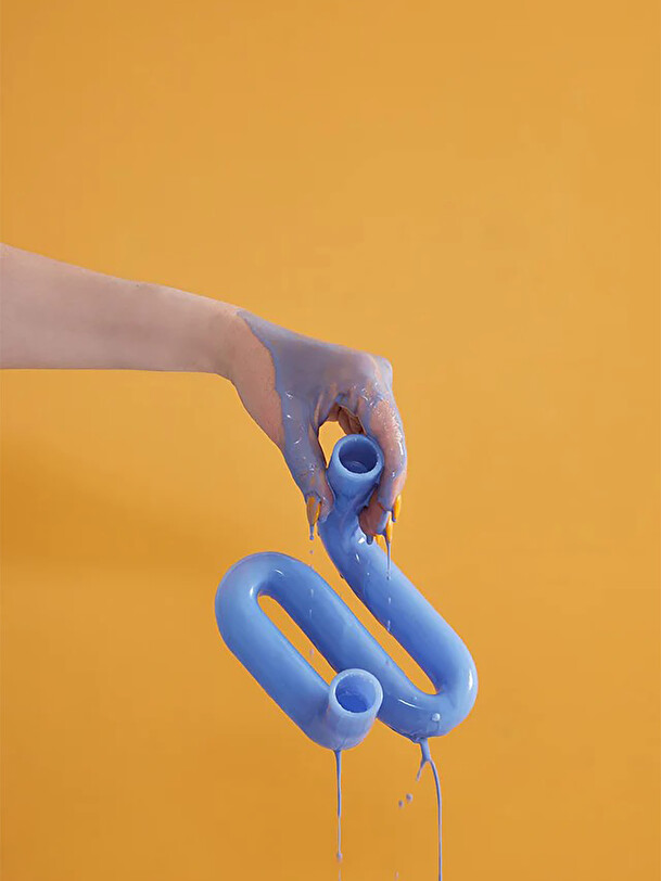 wave candle holder blue