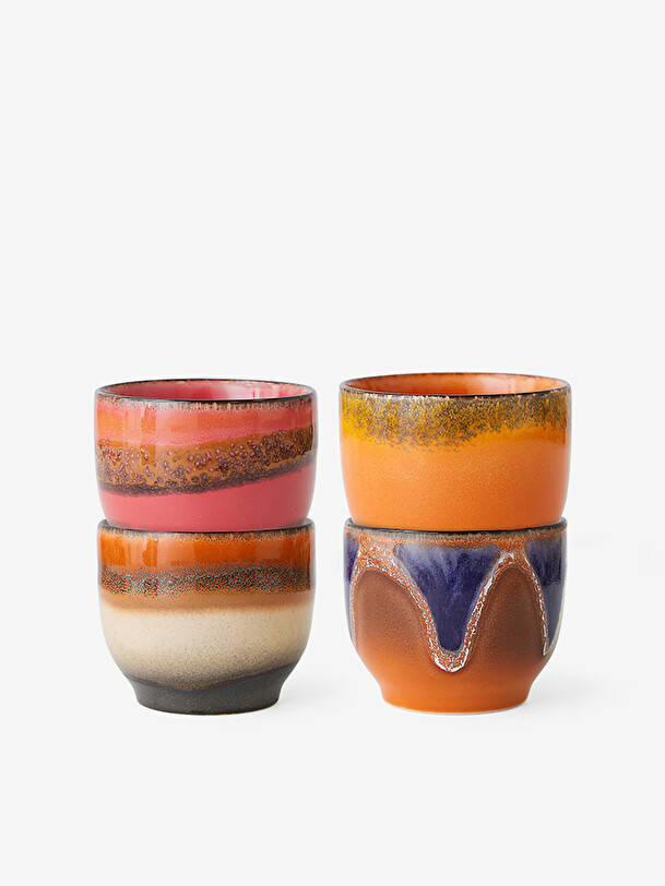 set of 4 coffee cups multicolored