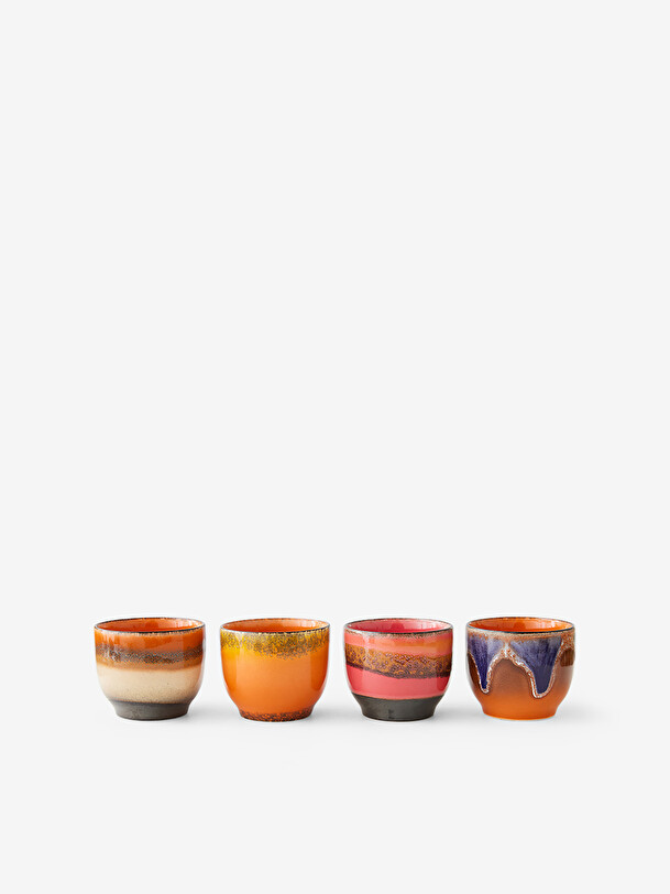 set of 4 coffee cups multicolored