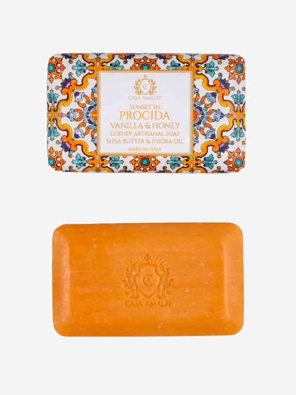 savon sunset in procida - casa amalfi orange