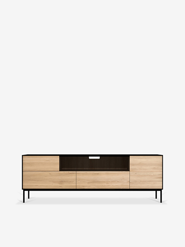 oak blackbird tv cupboard - 2 doors 2 drawers black