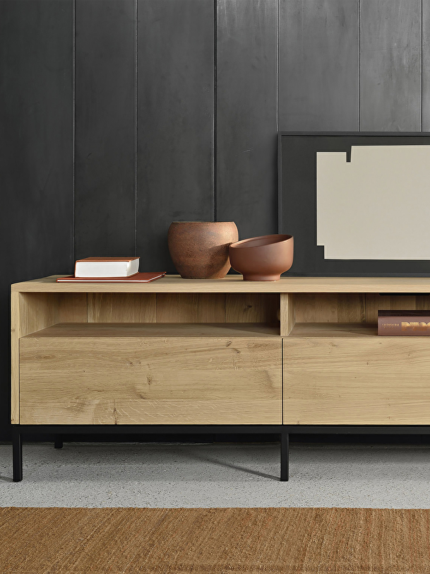 meuble tv ligna en chene - 3 tiroirs light oak
